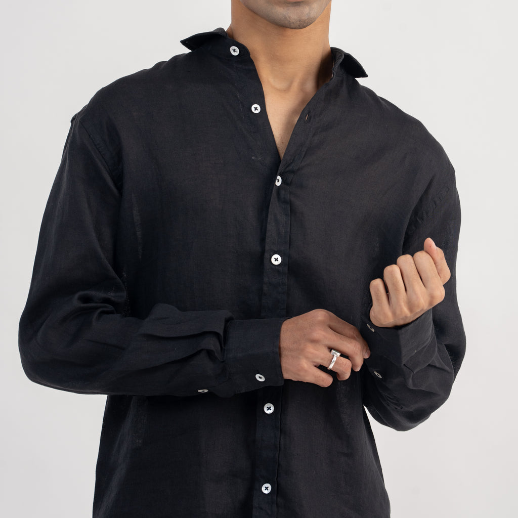 PREMIUM 100% LINEN SHIRT -  NOIR (BLACK)