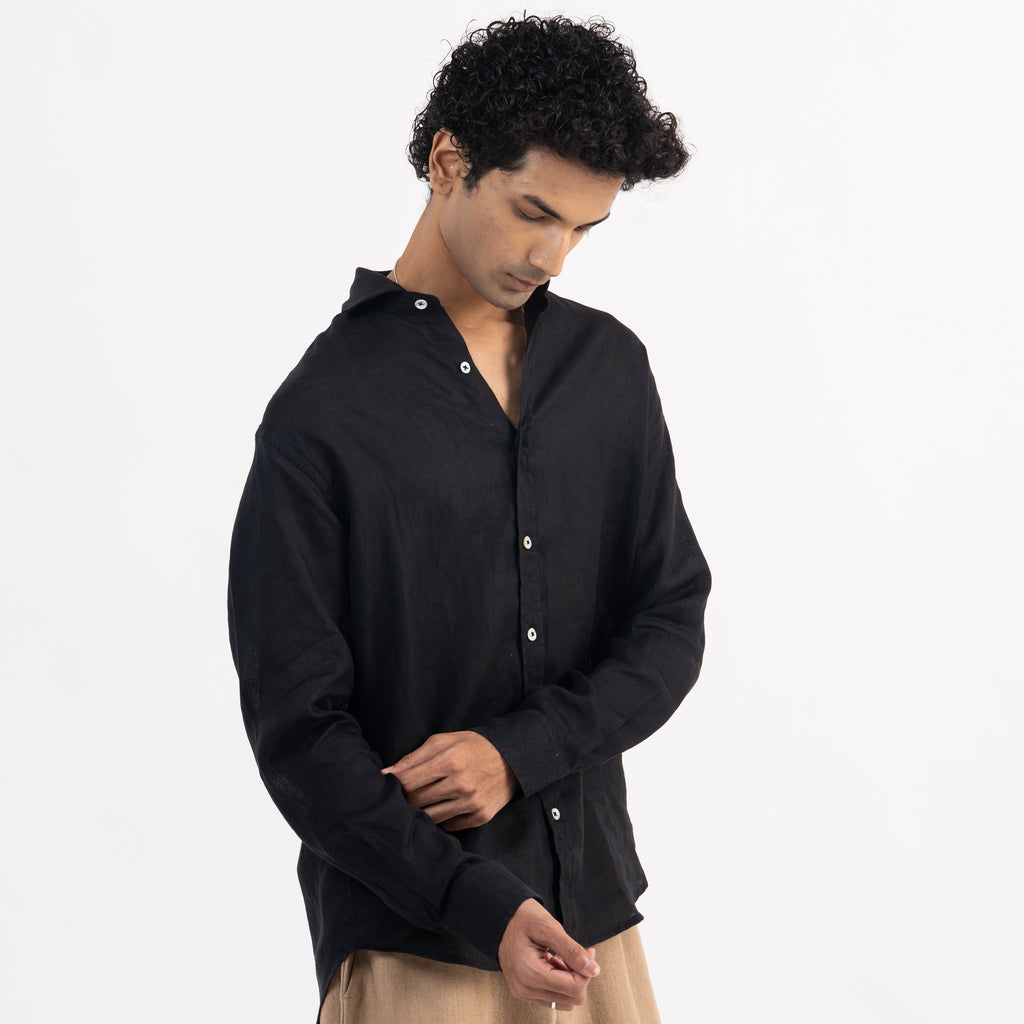 PREMIUM 100% LINEN SHIRT -  NOIR (BLACK)