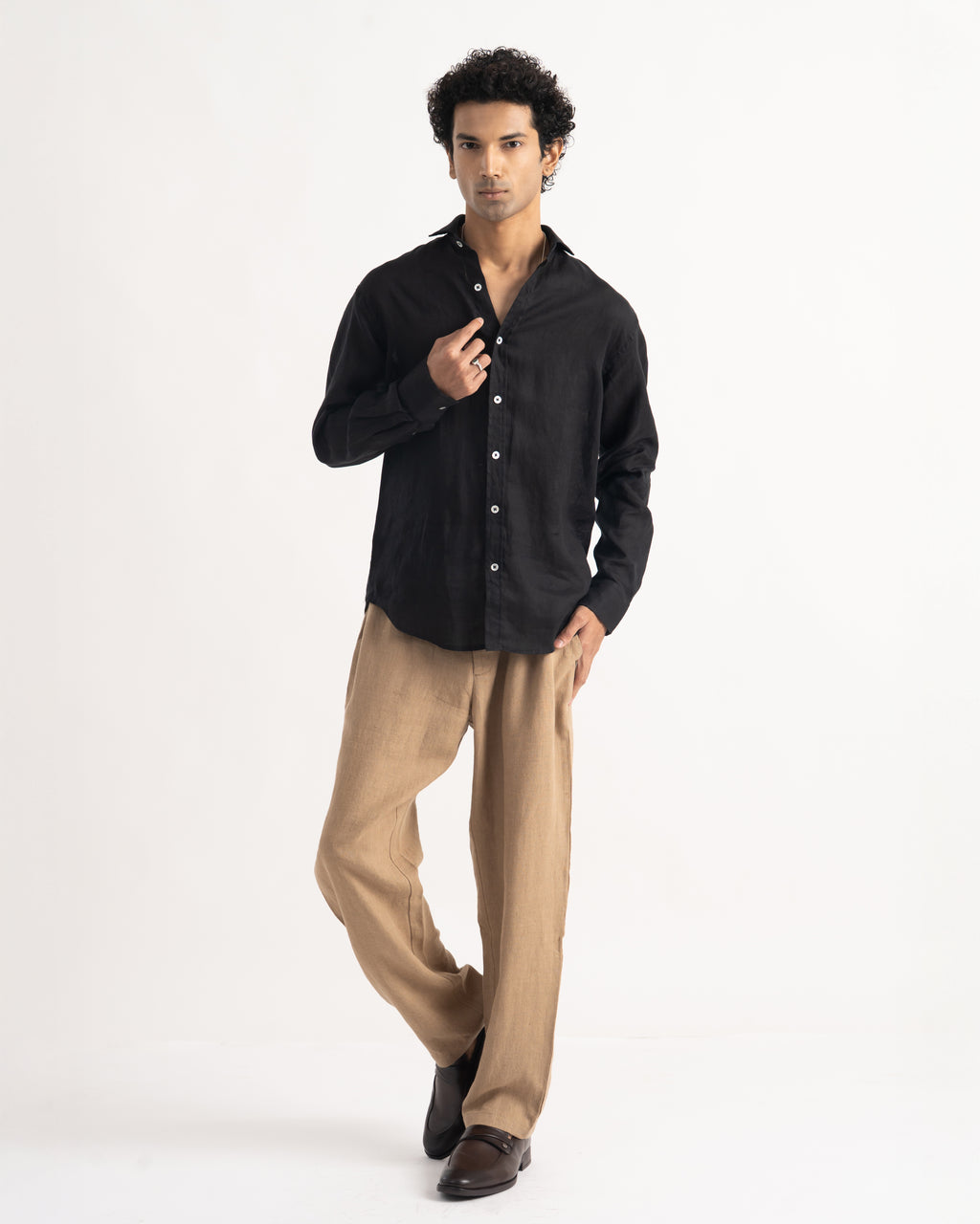 100% LINEN Trousers -  Brown