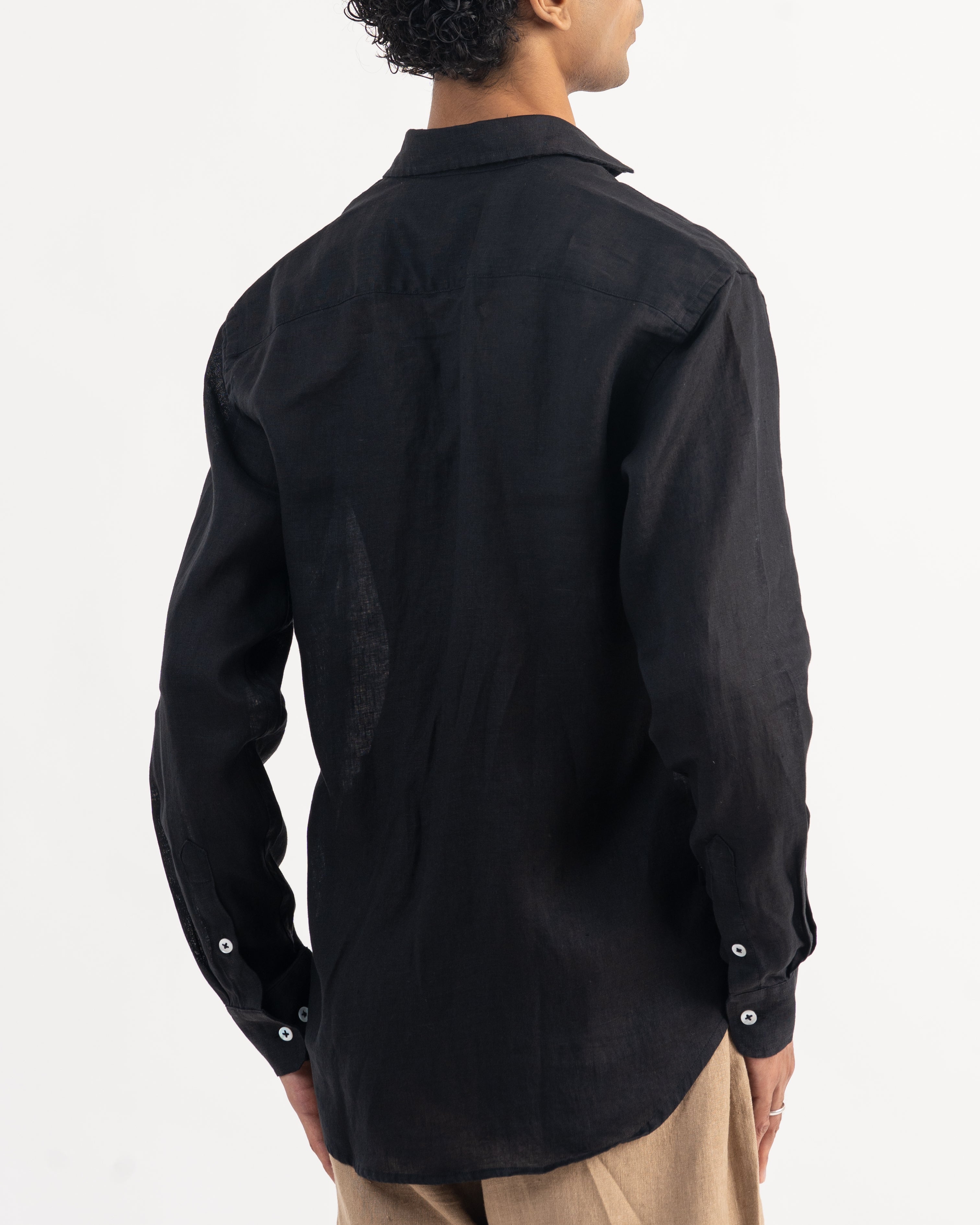 PREMIUM 100% LINEN SHIRT -  NOIR (BLACK)