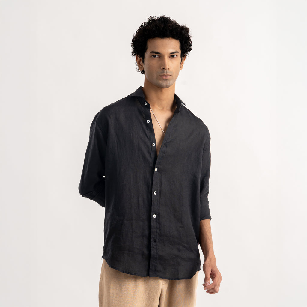PREMIUM 100% LINEN SHIRT -  NOIR (BLACK)