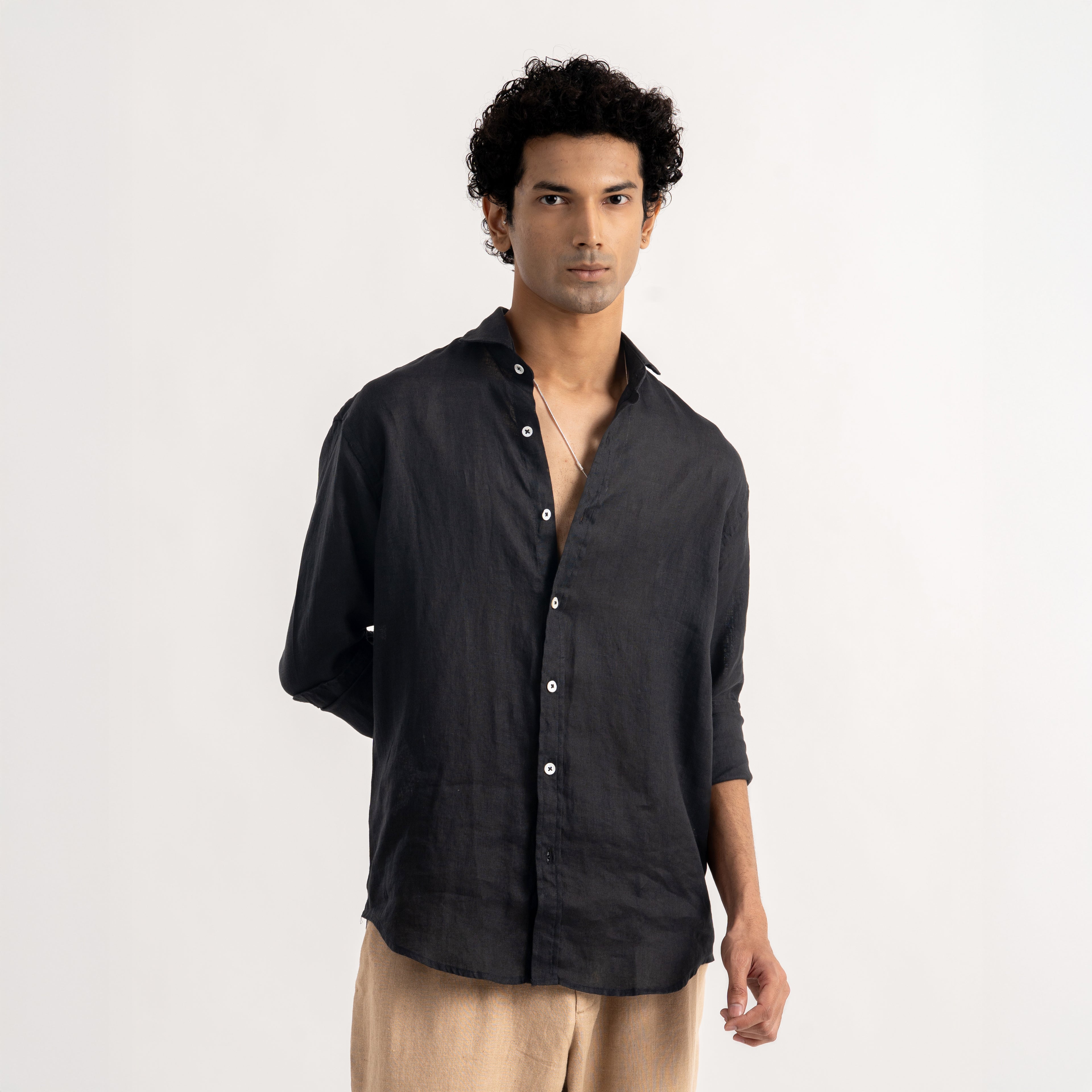 PREMIUM 100% LINEN SHIRT -  NOIR (BLACK)
