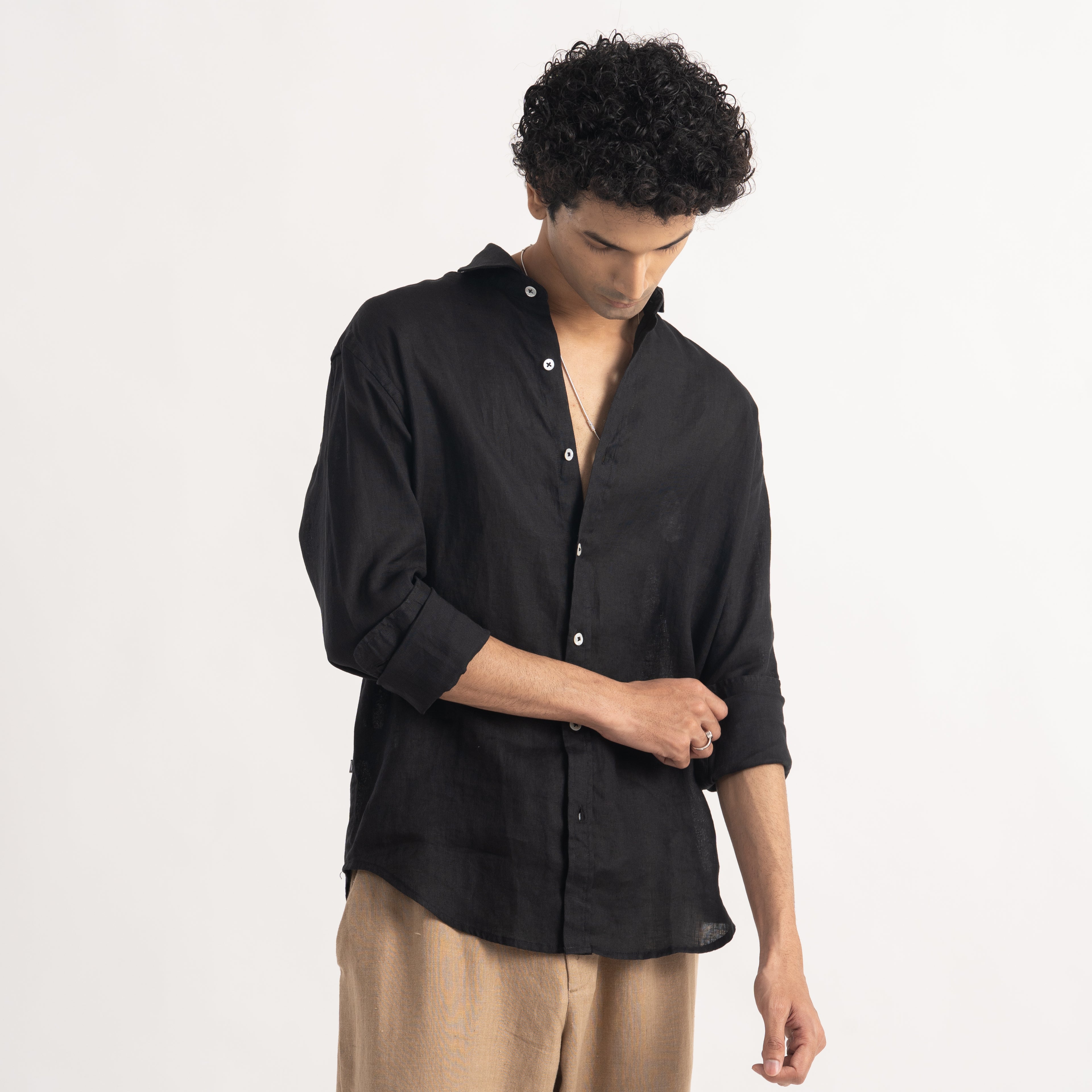 PREMIUM 100% LINEN SHIRT -  NOIR (BLACK)