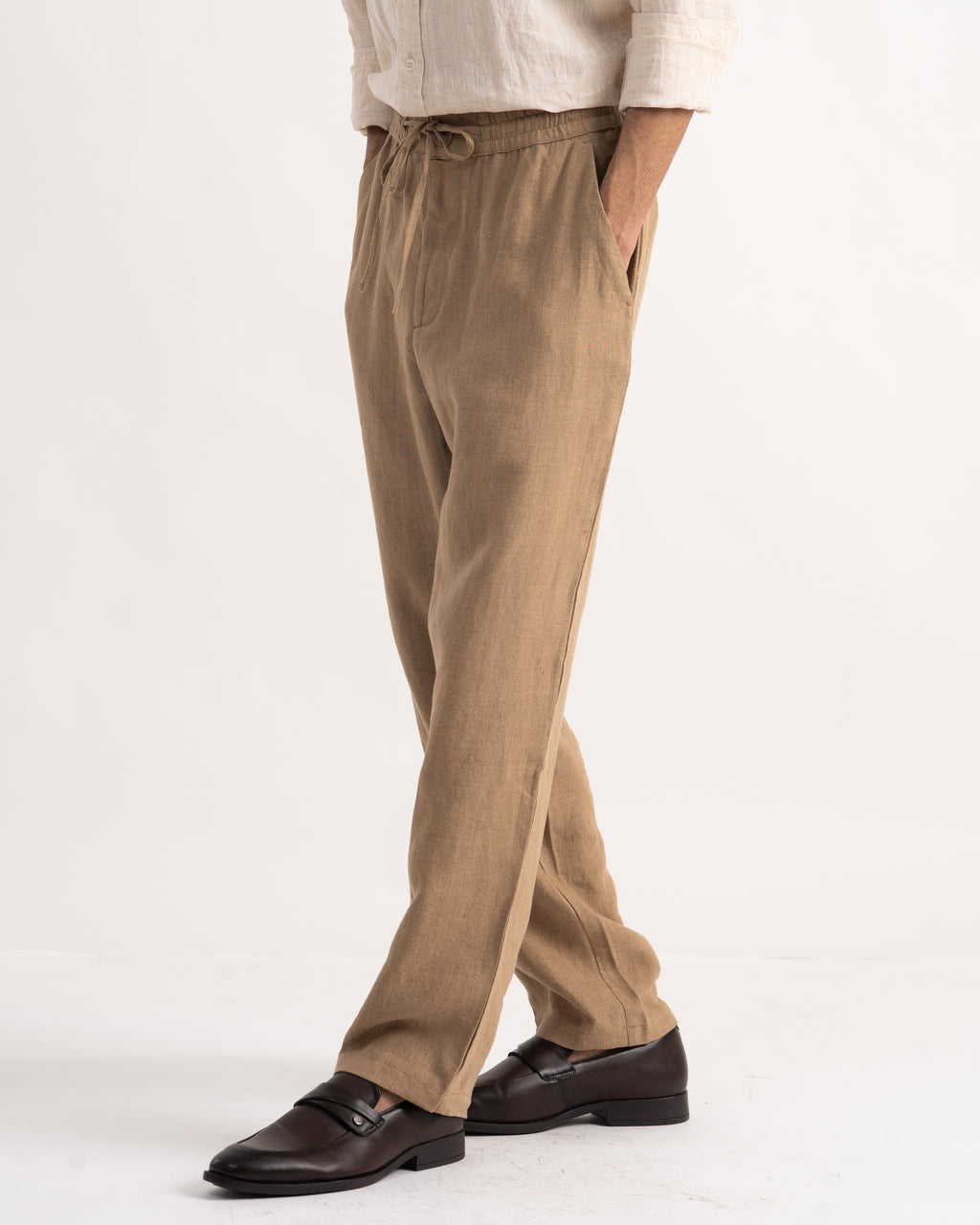 100% LINEN Trousers -  Brown