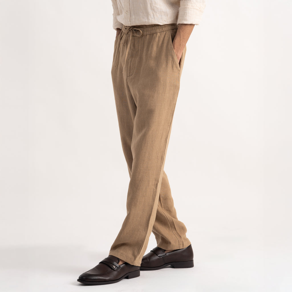 PREMIUM 100% LINEN TROUSERS – BRUN TERRE (BROWN)