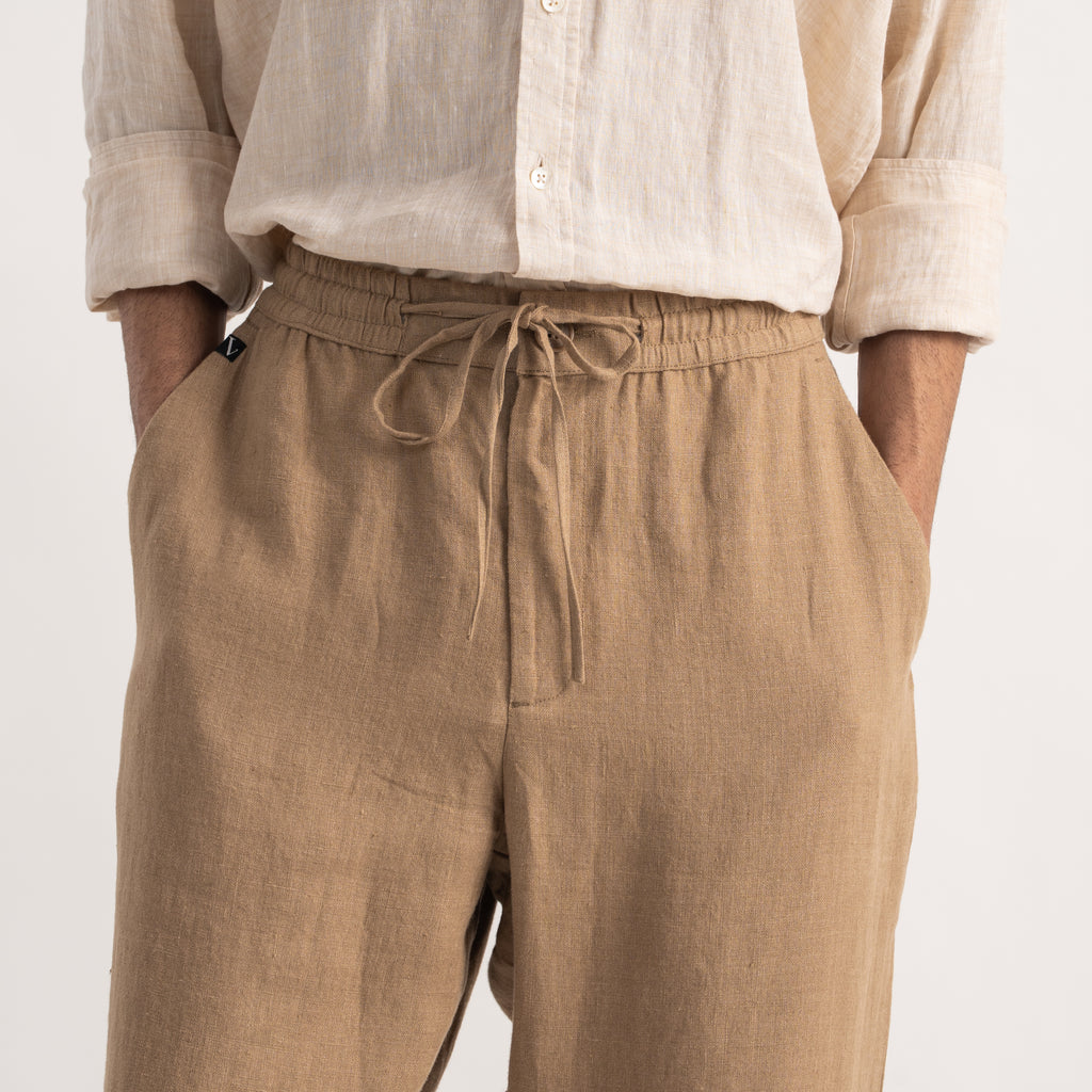 PREMIUM 100% LINEN TROUSERS – BRUN TERRE (BROWN)