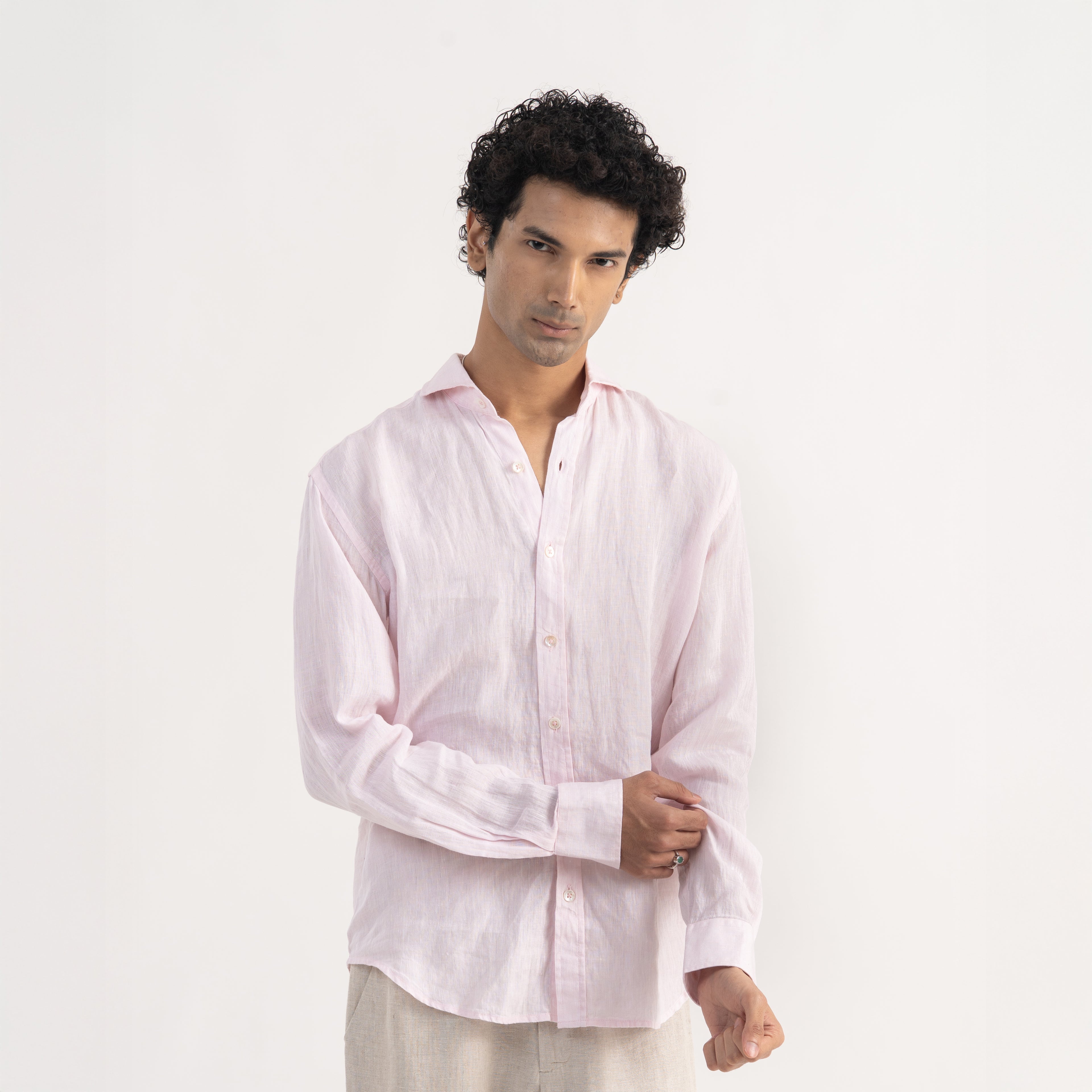 PREMIUM 100% LINEN SHIRT – ROSE POUDRÉ (LIGHT PINK)