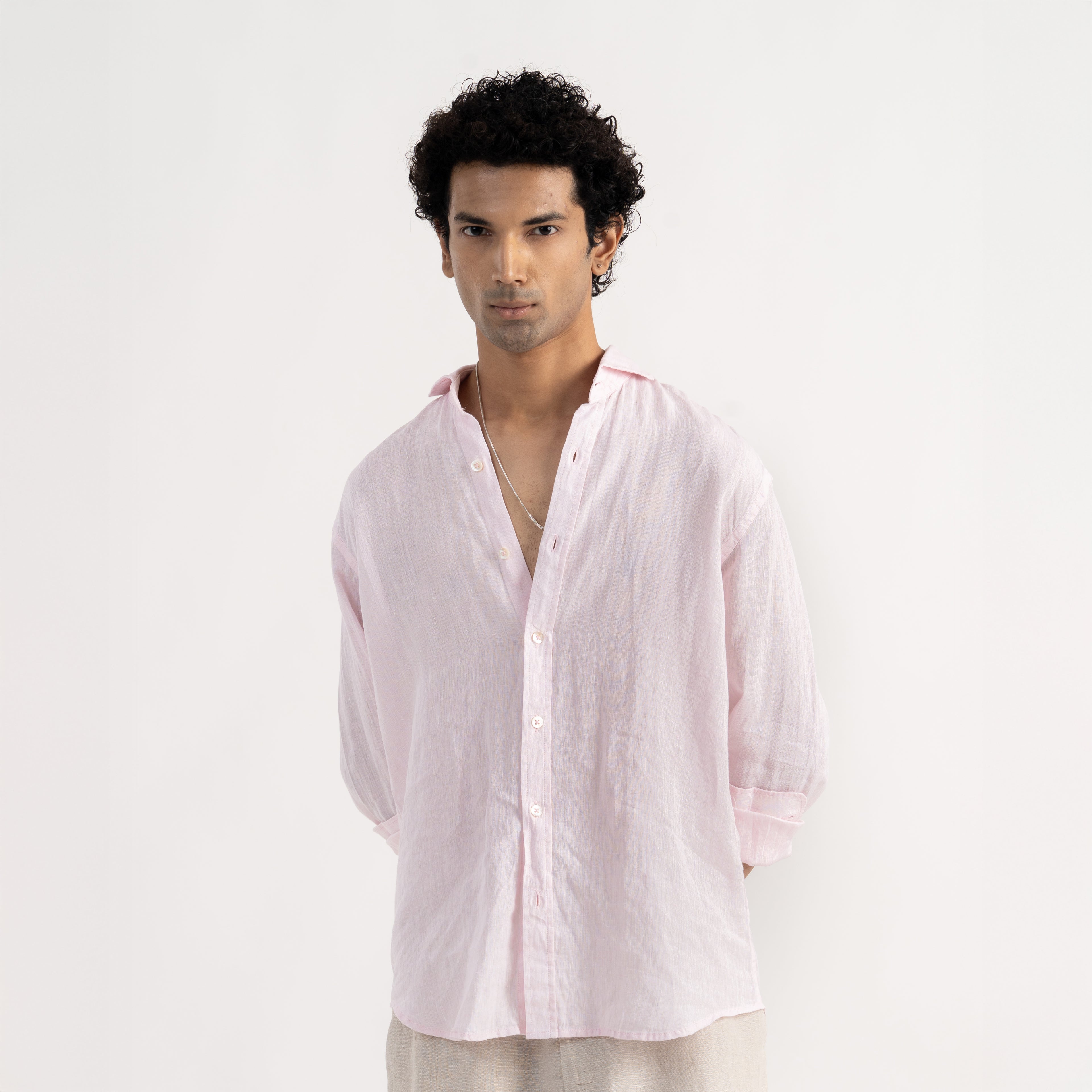 PREMIUM 100% LINEN SHIRT – ROSE POUDRÉ (LIGHT PINK)