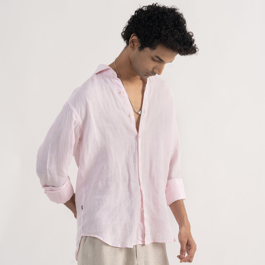 PREMIUM 100% LINEN SHIRT – ROSE POUDRÉ (LIGHT PINK)