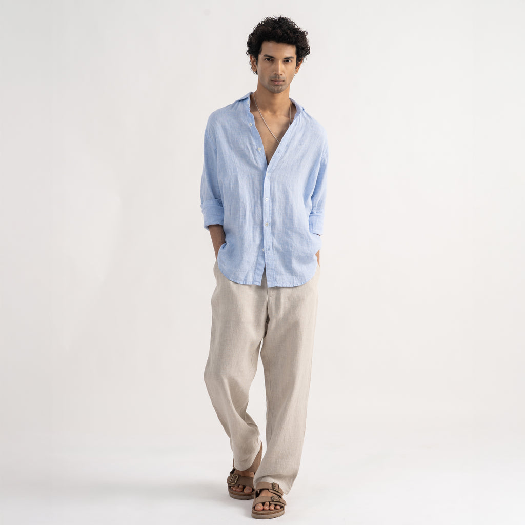 PREMIUM 100% LINEN SHIRT – BLEU CIEL (LIGHT BLUE)