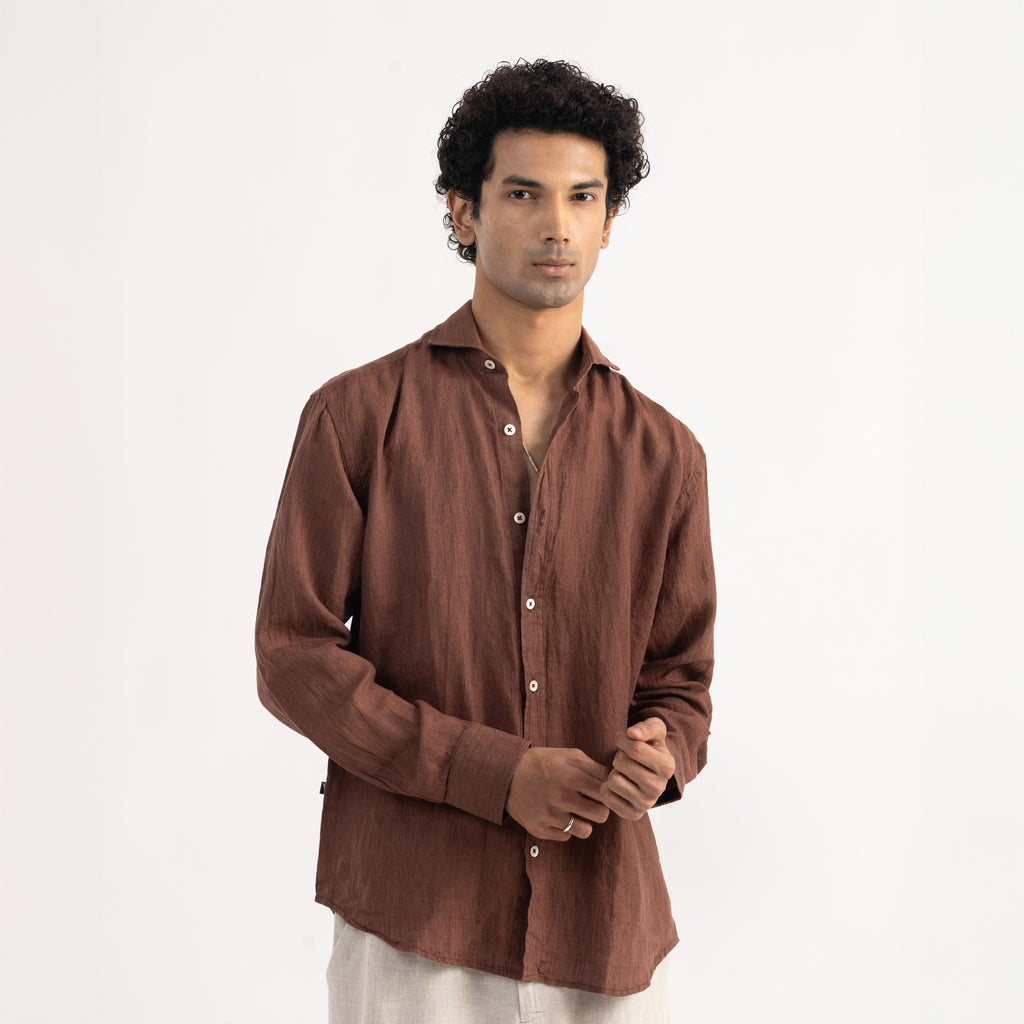 PREMIUM 100% LINEN SHIRT – BRUN TERRE (BROWN)