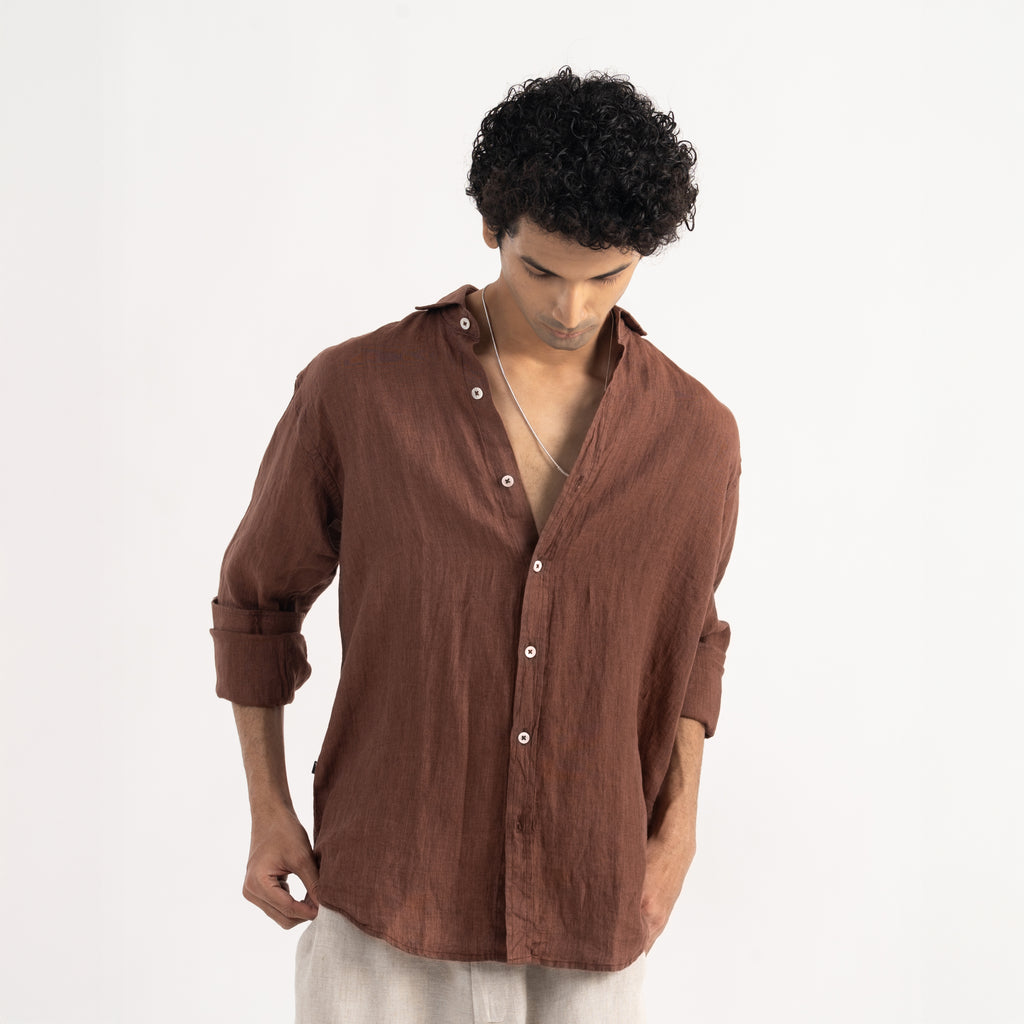 PREMIUM 100% LINEN SHIRT – BRUN TERRE (BROWN)