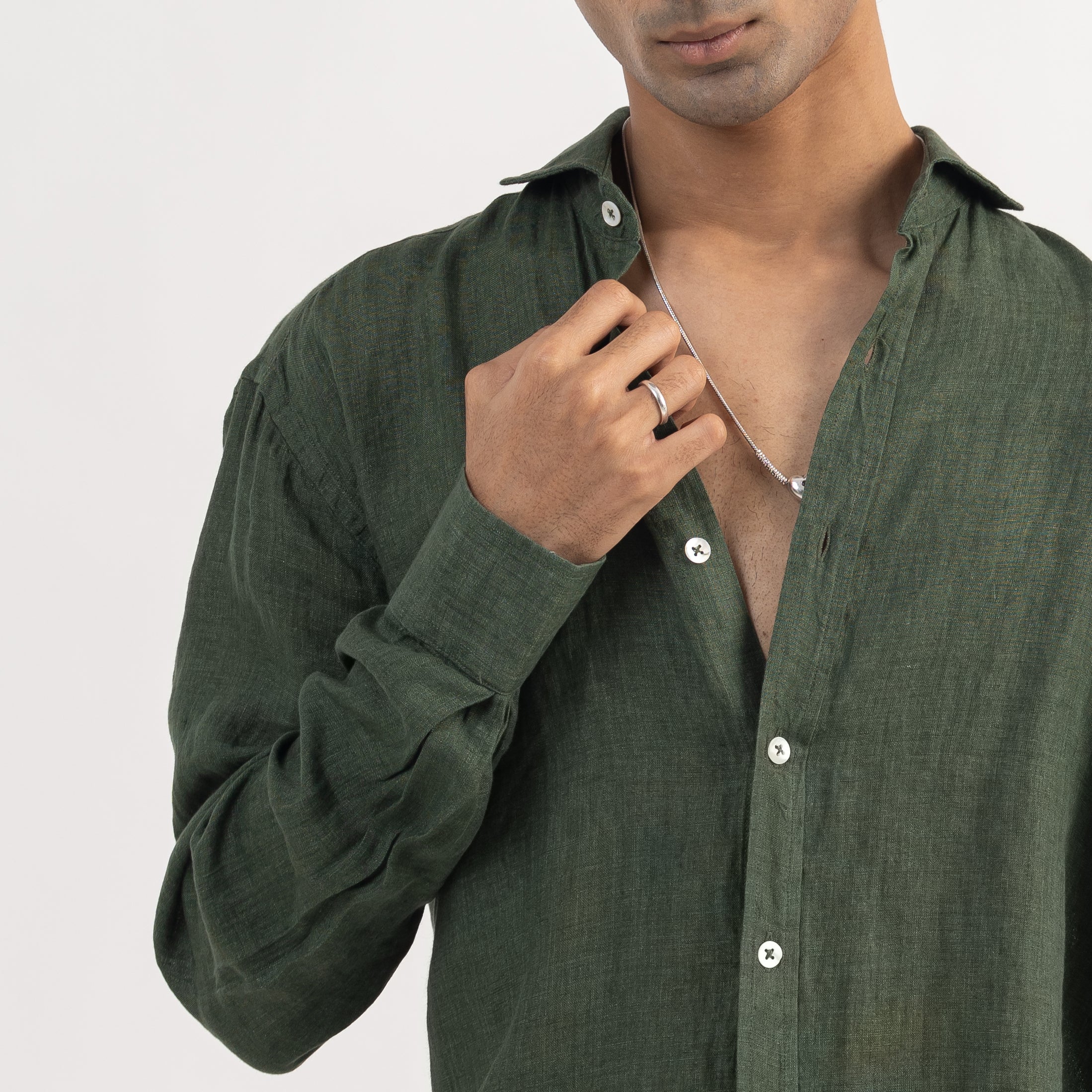 PREMIUM 100% LINEN SHIRT – VERT FONCÉ (DARK GREEN)