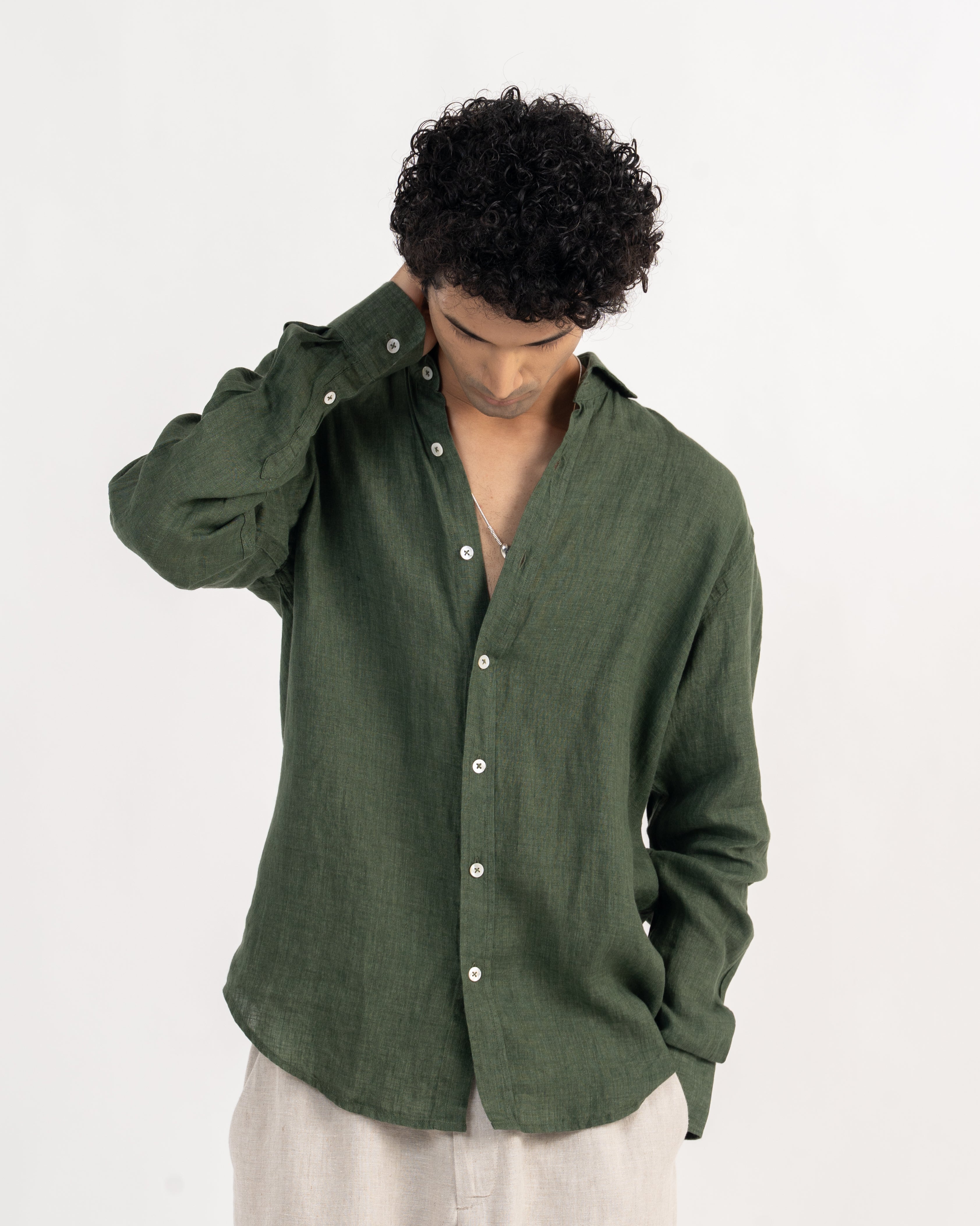PREMIUM 100% LINEN SHIRT – VERT FONCÉ (DARK GREEN)