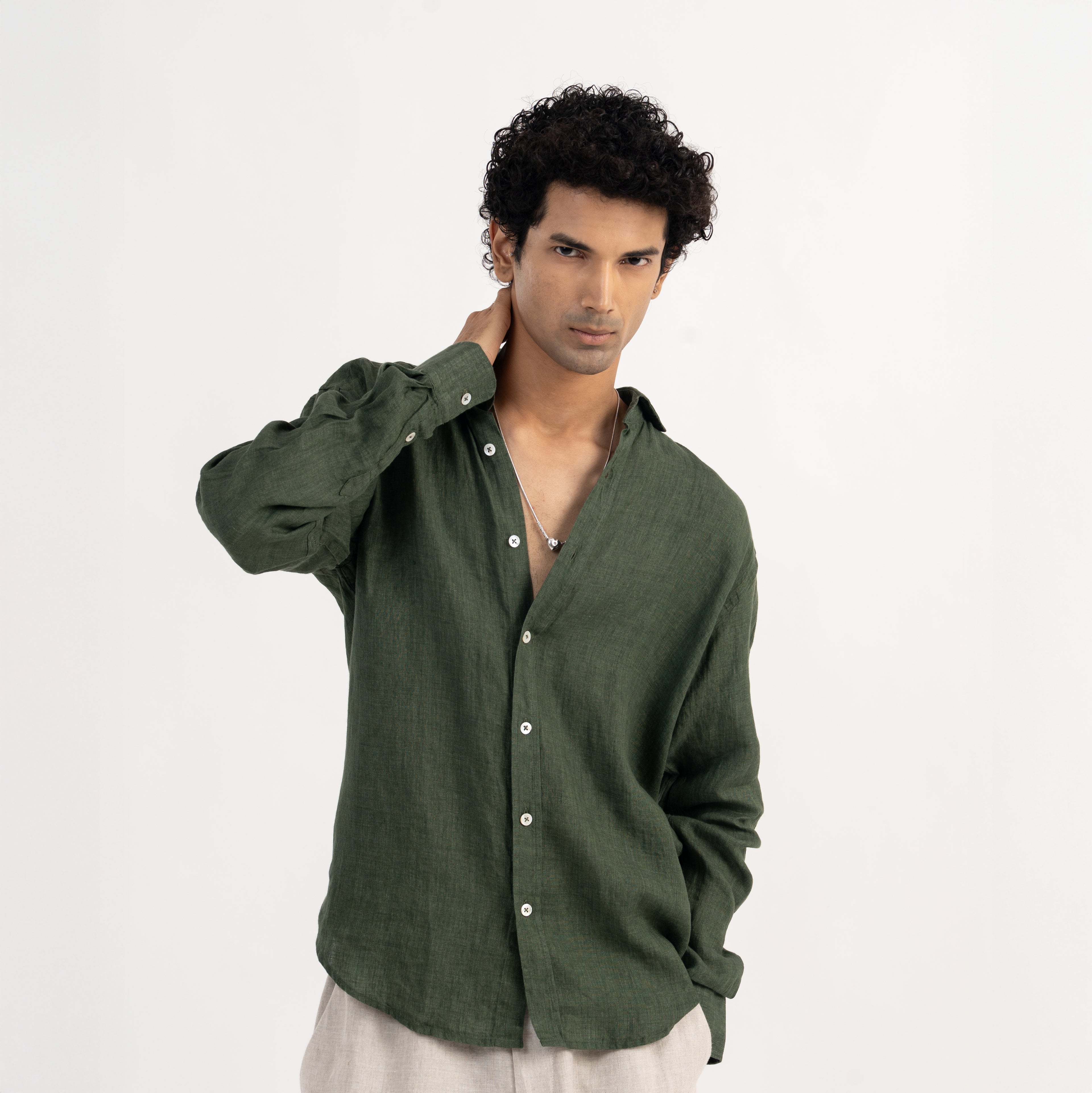 PREMIUM 100% LINEN SHIRT – VERT FONCÉ (DARK GREEN)