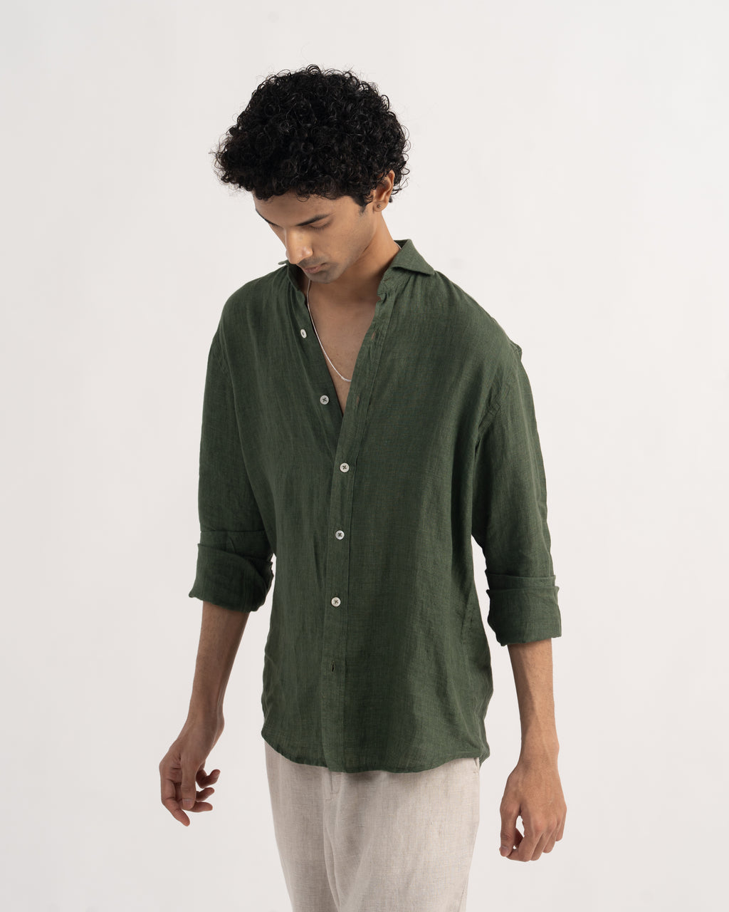 PREMIUM 100% LINEN SHIRT – VERT FONCÉ (DARK GREEN)