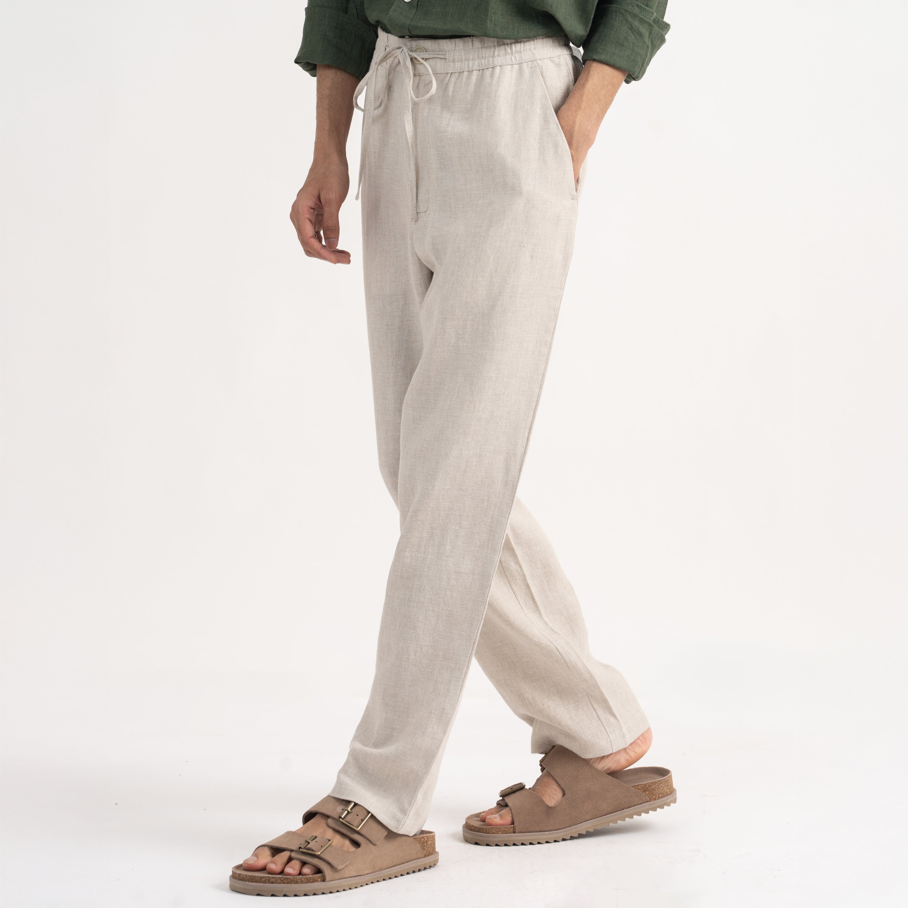 PREMIUM 100% LINEN TROUSERS – BEIGE SABLE (BEIGE)